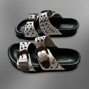 The Kooples Leather Sandals with Studs Slip-on Style White Black Women's 36 NIB